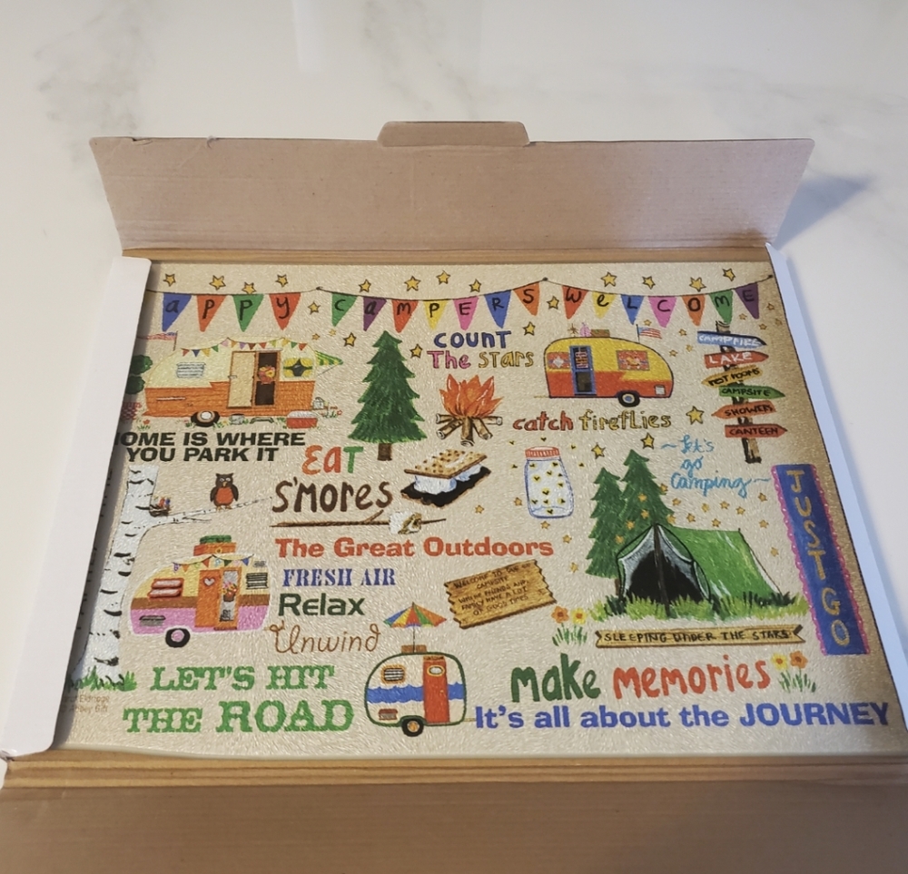 Abbey Gift "Happy Campers" Glass Cutting Board